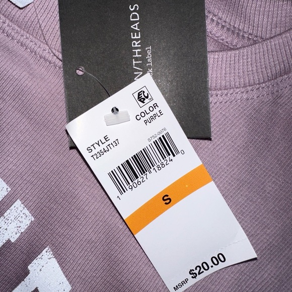 GRAYSON THREADS Juniors' Los Angeles Lettuce-Edge Cropped Top in Purple - Picture 4 of 5